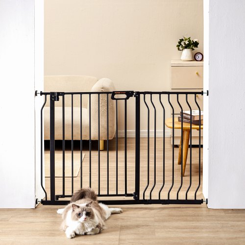VEVOR Baby Gate, 74.9 cm-122.9 cm Extra Wide, 76.2 cm High, Dog Gate for Stairs Doorways and House, Easy Step Walk Thru Auto Close Child Gate Pet Security Gate with Pressure Mount Kit and Wall Mount Kit, Black