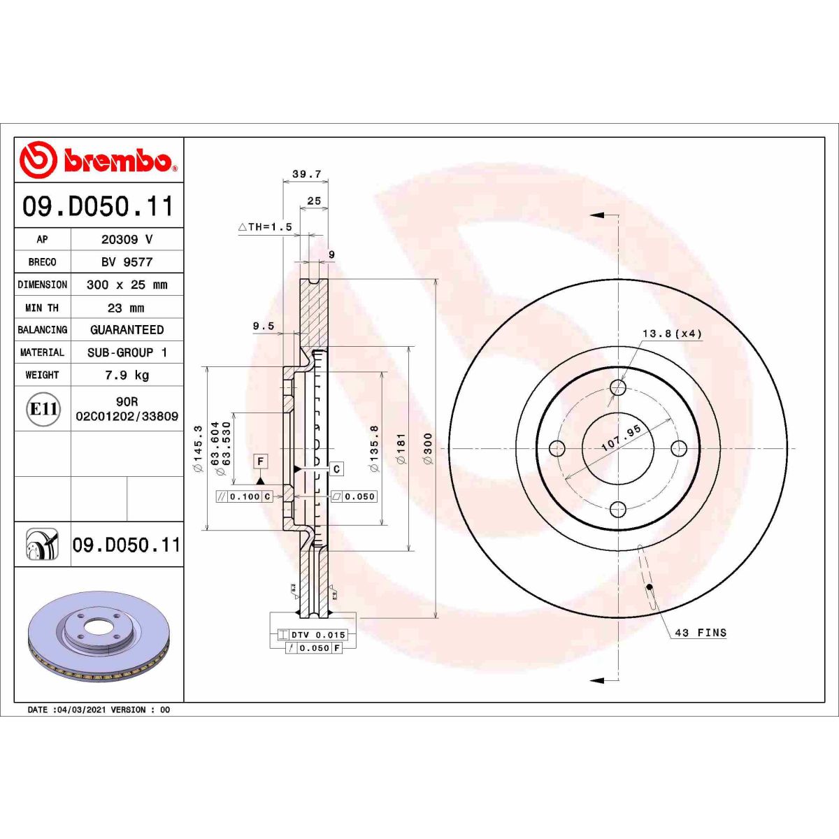 Jarrulevy BREMBO 09.D050.11