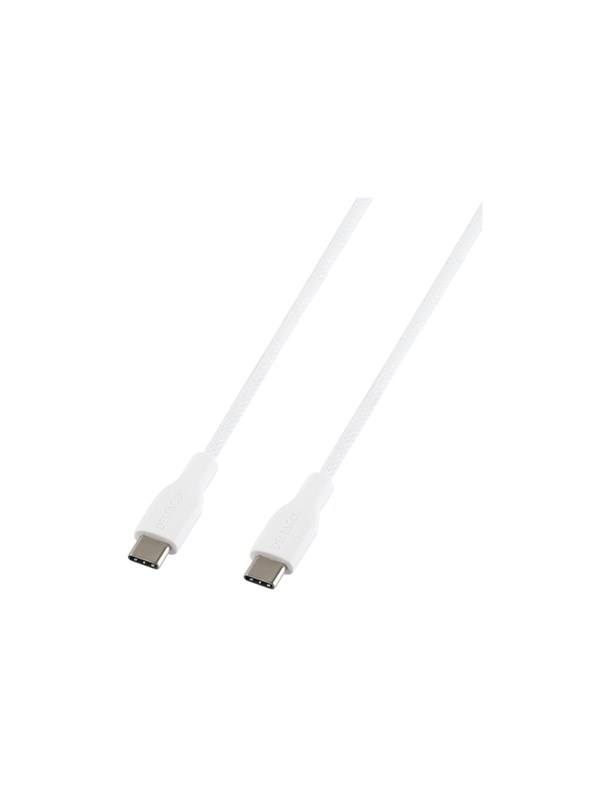Deltaco USB-C -kaapeli, 60 W, 1 m, valkoinen