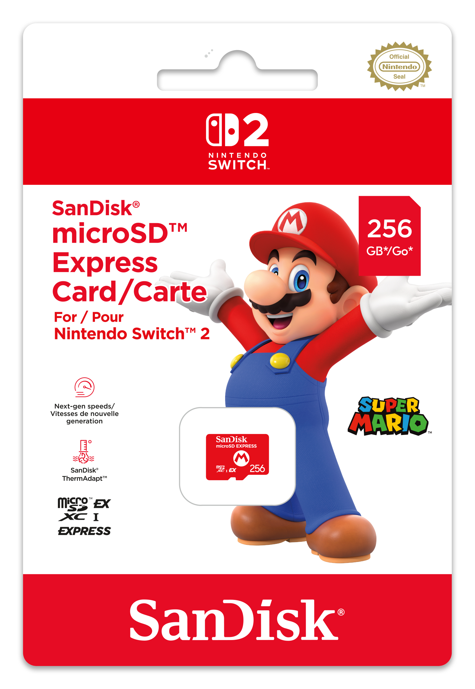 SanDisk 256 Gt MicroSD Express UHS-I V30 -muistikortti, punainen