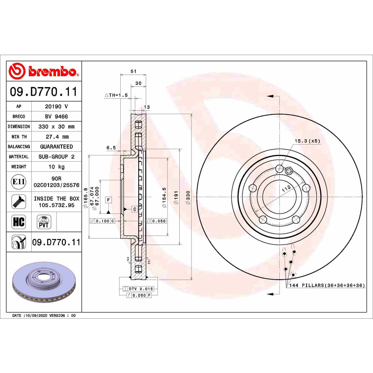 Jarrulevy BREMBO 09.D770.11