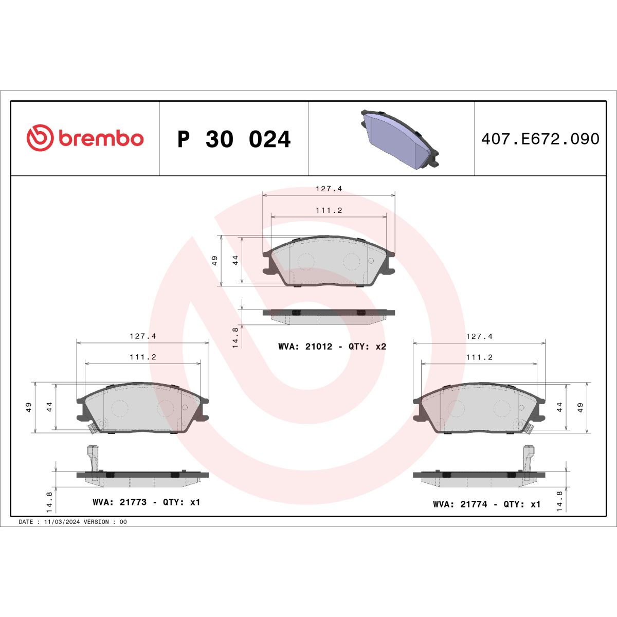 Jarrupalat, levyjarru BREMBO P 30 024