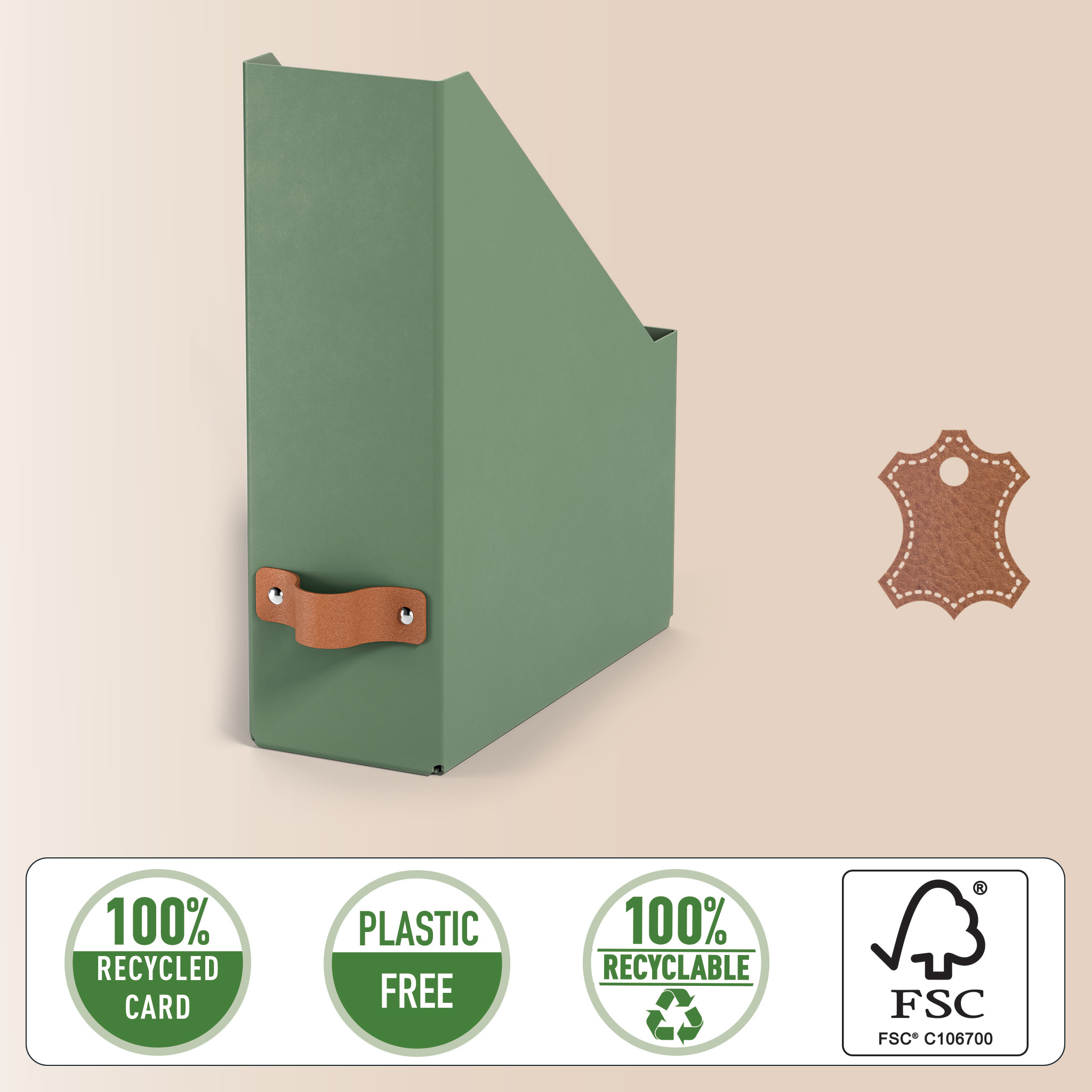 Leitz Puro lehtikotelo, 100 % kierrätyskartonki, 2 kpl, Vihreä, Kartonki, 100 mm, 260 mm, 310 mm, 310 g