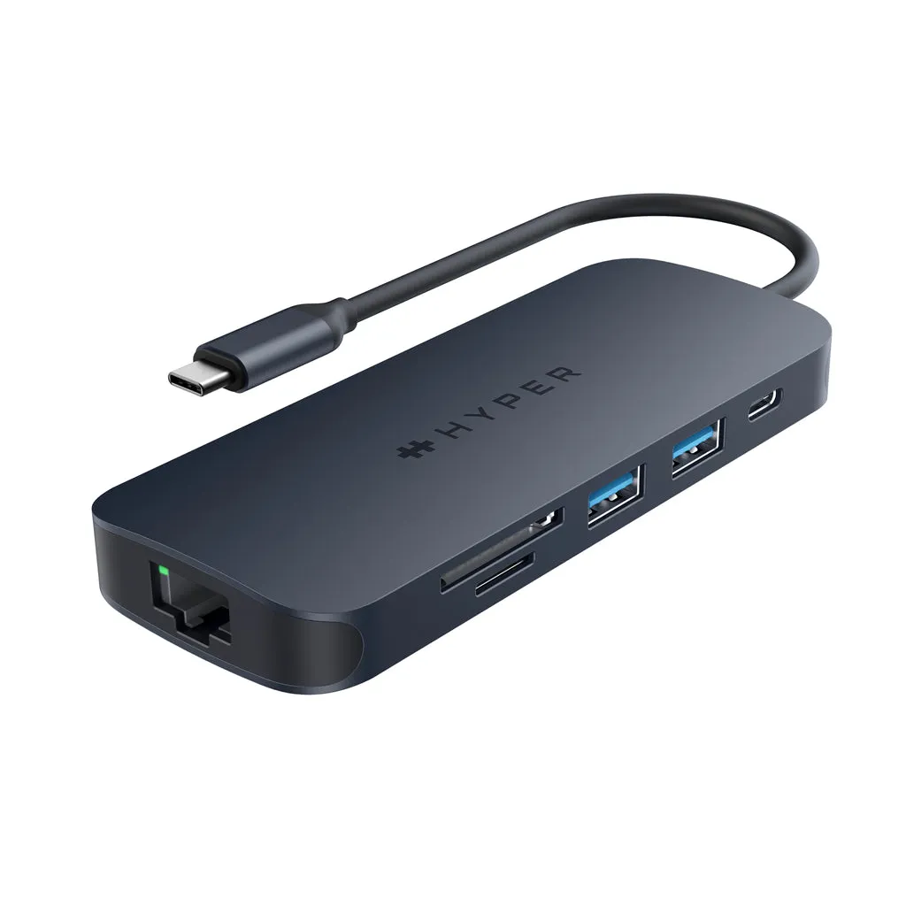 Hyper HyperDrive EcoSmart Gen.2 Universal USB-C 8-in-1 -keskitin 140 W PD3.1 Power Pass-thru -virransyöttölaitteella varustettuna