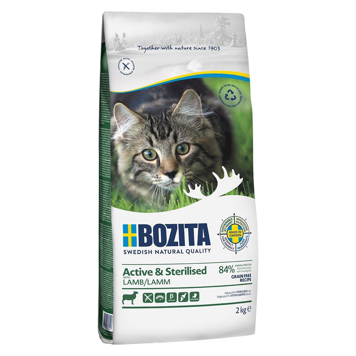 Bozita Active & Sterilised-Grain free Lamb, Aikuinen, Lammas, 2 kg, Ei sisällä viljaa