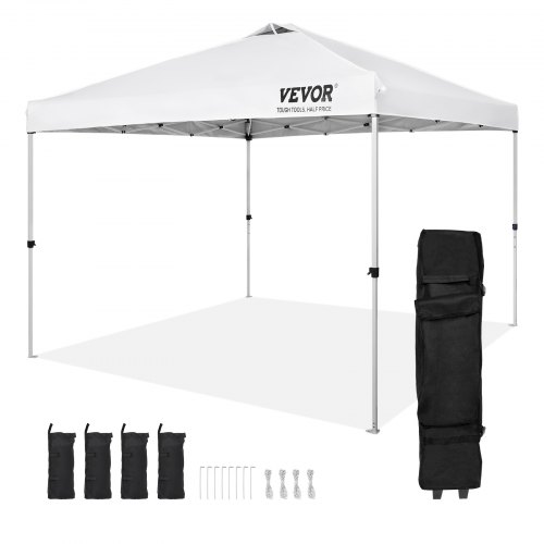 VEVOR Pop Up Canopy Party Tent 304.8 x 304.8 cm with Portable Bag for Camping White