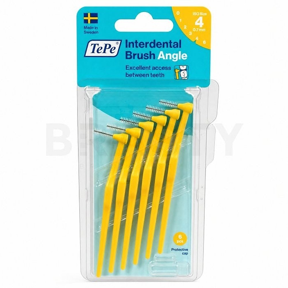 Tepe Kulmahammasväliharja (6 kpl) 0,7 mm keltainen