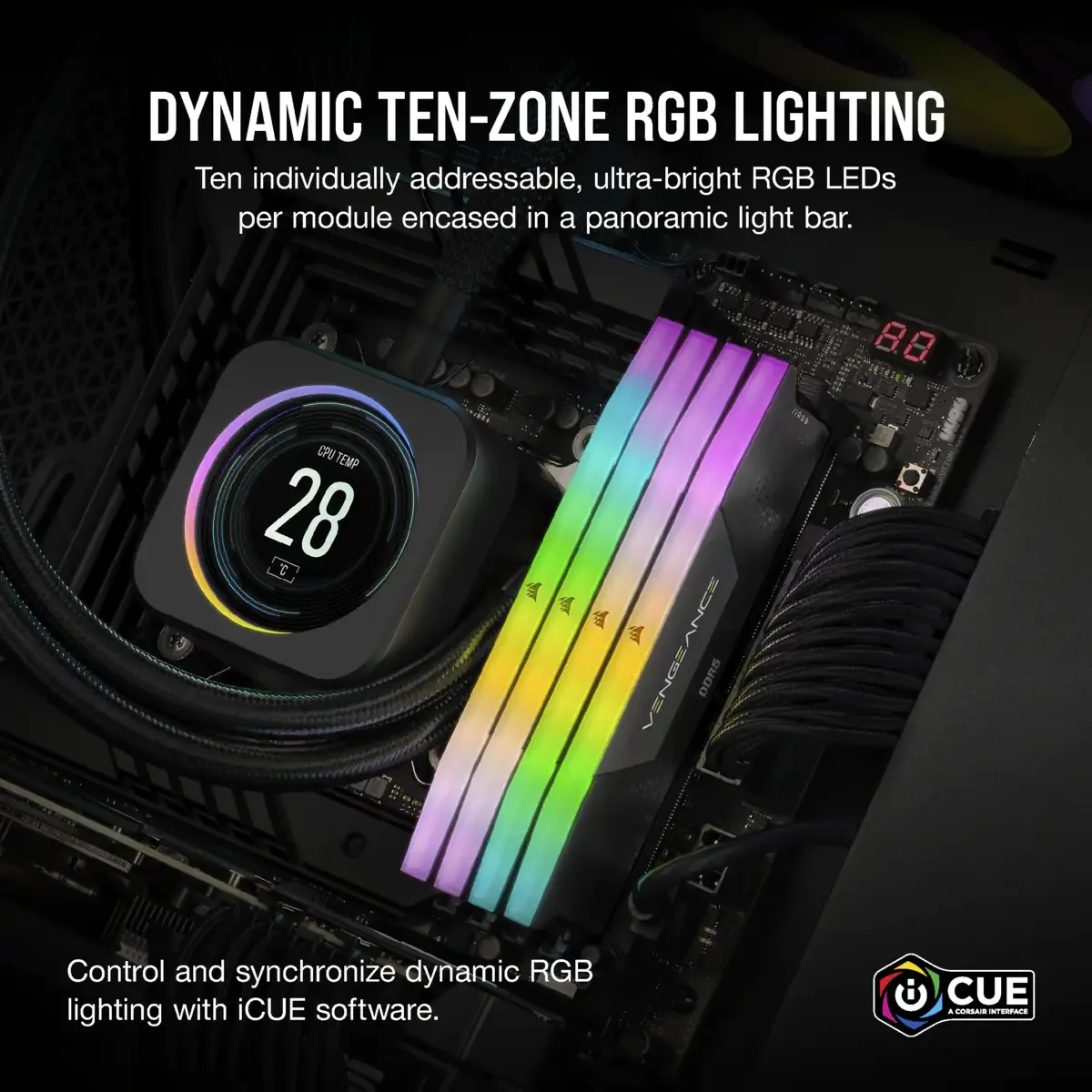 Corsair Vengeance RGB DDR5-6400 - 32GB - CL32 - Dual Channel (2 pcs) - Intel XMP - Musta RGB