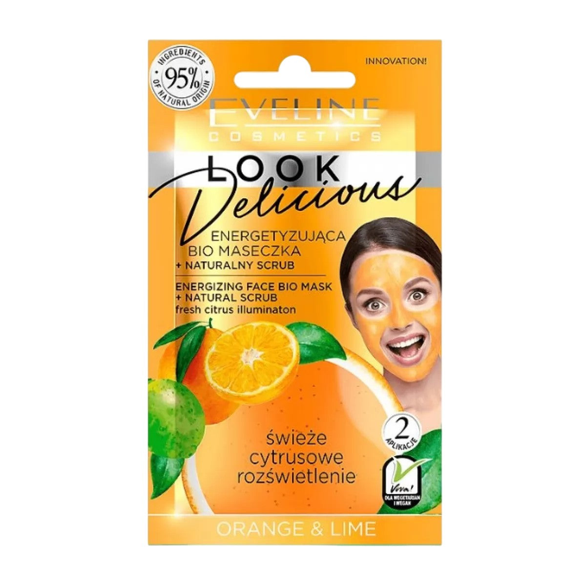 Eveline Cosmetics Look Delicious Appelsiinin ja sitruunan kosteuttava ja valaiseva naamio kuorintavaikutuksella 10 ml