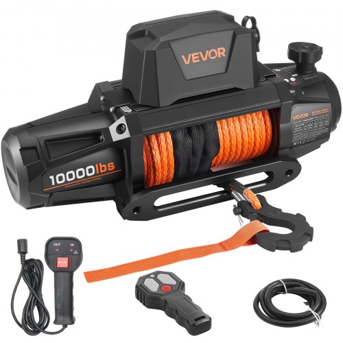 VEVOR Electric Winch, 4500 kg Load Capacity, 12V DC Truck Winch with Φ8.9 mm x 27.4 m Synthetic Rope, Wireless & Wired Remote Control, IP67 Waterproof for Towing Off-Road SUV Jeep Trailer Boat