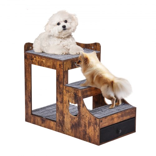VEVOR Pet Bunk Bed with Removable Stairs, Dog/Cat Window Perch with Storage, Multi-Level Bed Window Perch Dog Bedside Sleeper Couch, Small Pet Seat Platform, Indoor Use (Rustic Brown)