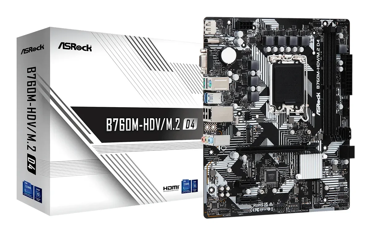 ASRock M-HDV/M.2 D4 - emolevy - micro ATX - LGA1700 Socket - B760 Emolevy - Intel B760 - Intel LGA1700 - DDR4 RAM - Micro-ATX