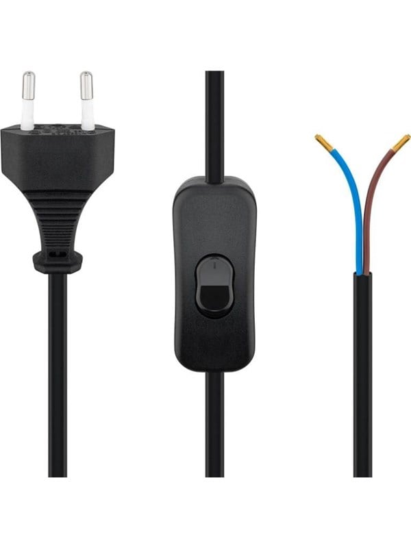 Goobay Kabel med euro-kontakt för montering - med strömbrytare, 1,5 m, svart Euro-kontakt (typ C, CEE 7/16) > lösa kabeländar
