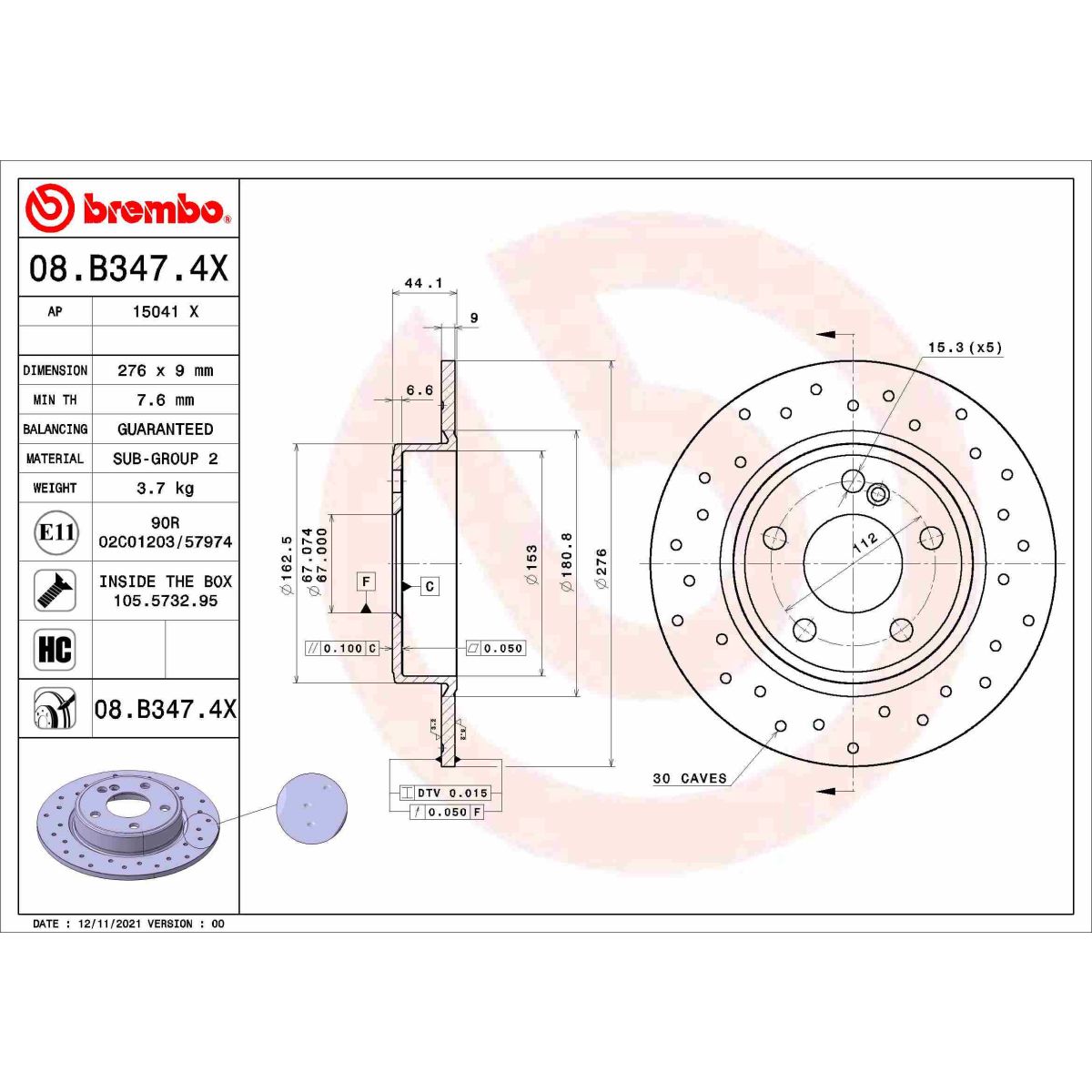 Jarrulevy BREMBO 08.B347.4X