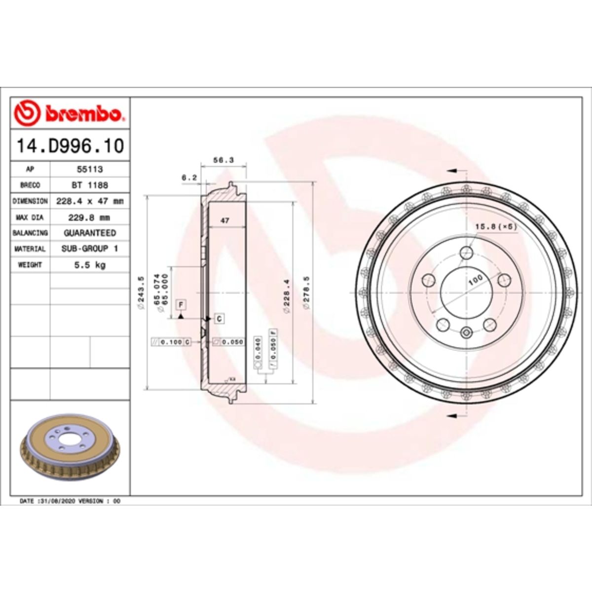 Jarrurumpu BREMBO 14.D996.10