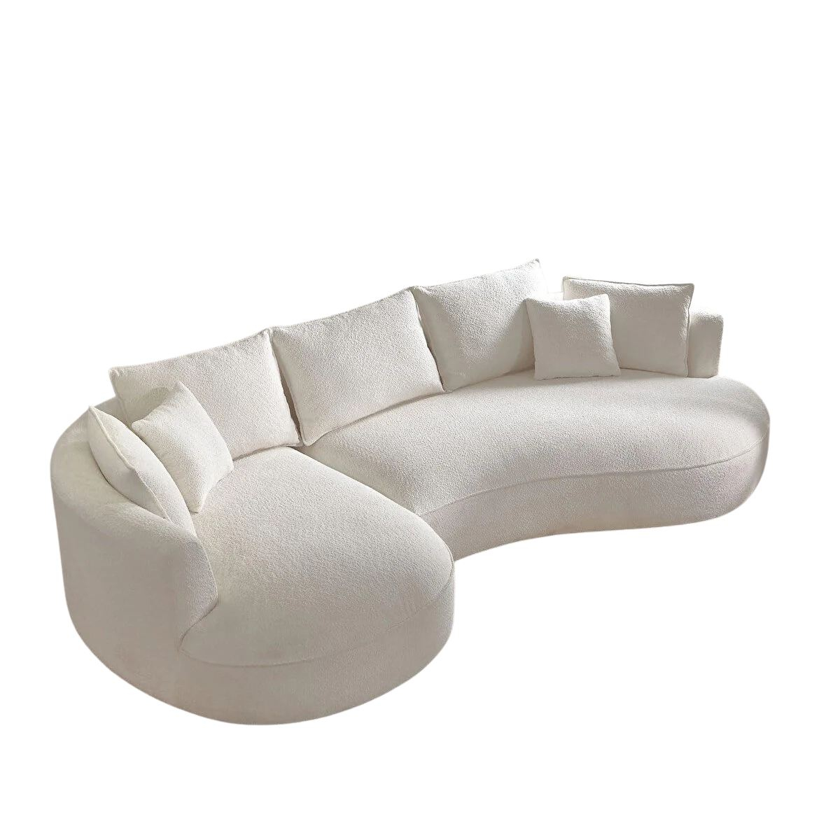 Norda Design Elegantti valkoinen kulmasohva, 317 cm | 100 % polyesteribouclé, 7 tyynyä, helppo puhdistaa, kannettava muotoilu
