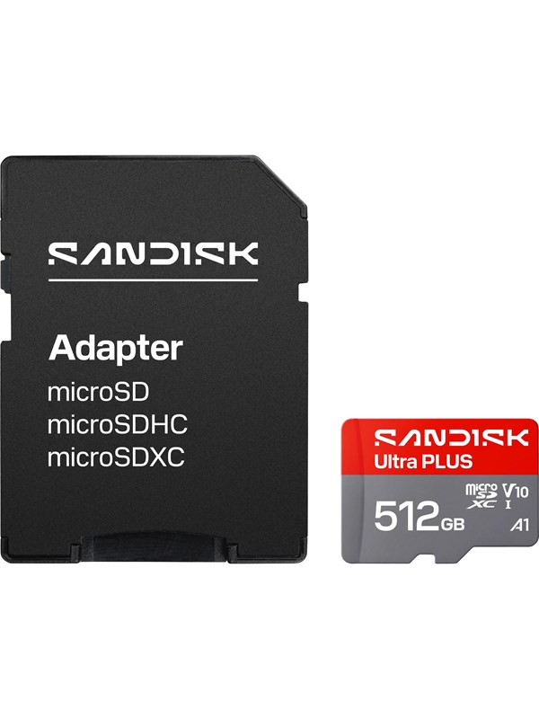 SanDisk Ultra PLUS 512 Gt MicroSDXC UHS-I Class 10 U1 V10 A1 -muistikortti + SD-adapteri