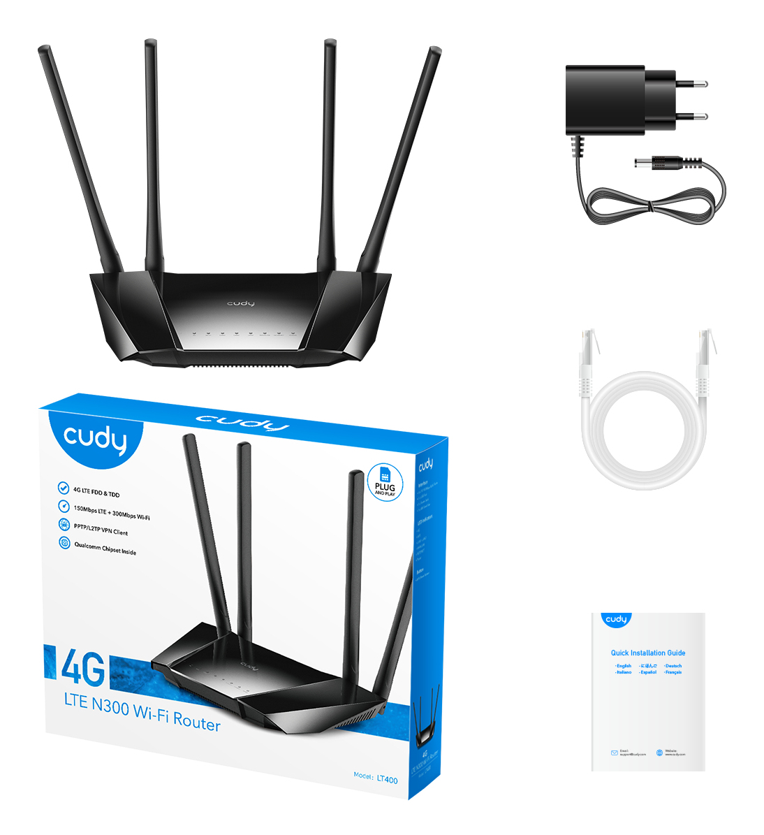 Cudy LT400 - 4G LTE N300 -reititin, Musta