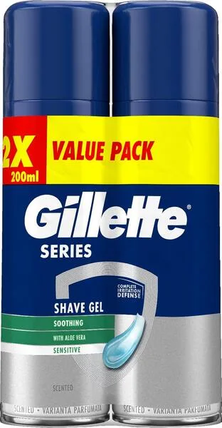 Gillette Shaving Gel Soothing Aloe Vera 2-pack (2 x 200 millilitraa) -parranajogeeli