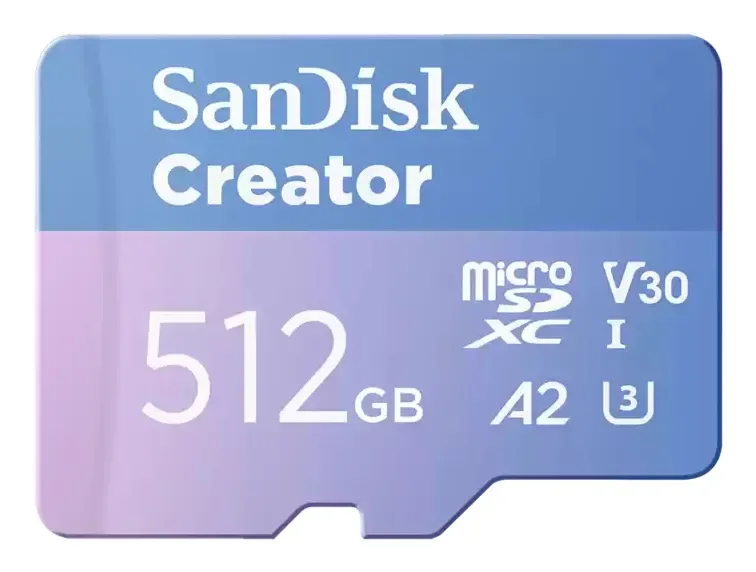 SanDisk Creator 512 Gt MicroSDXC UHS-I V30 A2 -muistikortti + SD-adapteri, sininen