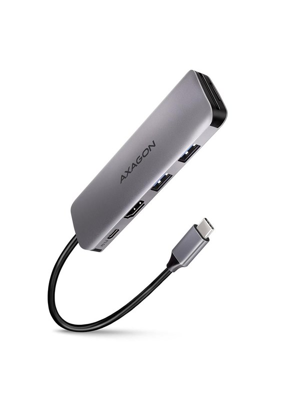 AXAGON HMC-5 USB-C-keskitin, 2x USB-A, HDMI, 2x USB-C 3.2 Gen 1, 1x SD, 1x microSD, hopea