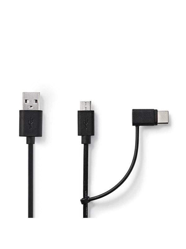 Nedis 2 in 1 kaapeli | USB 2.0 | USB-A Uros | USB Micro-B Uros / USB-CTM Uros | 480 Mbps | 1.00 m | Niklattu | Pyöreä | PVC | Musta | Label
