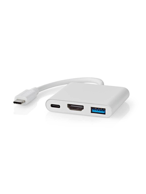 Nedis USB N Moniporttisovitin | 3-in-1 | USB 3.2 Gen 1 | USB-CTM Uros | HDMITM Ulostulo / USB-A Naaras / USB-CTM Naaras | 5 Gbps | 0.10 m | Pyöreä | Niklattu | PVC | Valkoinen | Laatikko