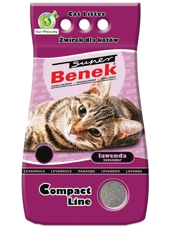 Super Benek Compact Lavender (Active) bentoniitti -paakkuuntuva kissanhiekka, hajustettu, pölytön, 25 l