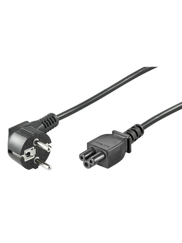 Goobay Kabel för nätanslutning (jordkontakt) vinklad, 3 m, svart Jordkontaktstift (typ F, CEE 7/7) 90° > apparatuttag C5