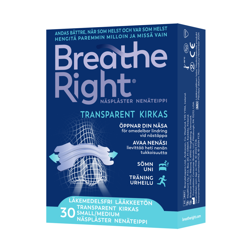 Breathe Right nenäteippi Kirkas Small/Medium 30 kpl