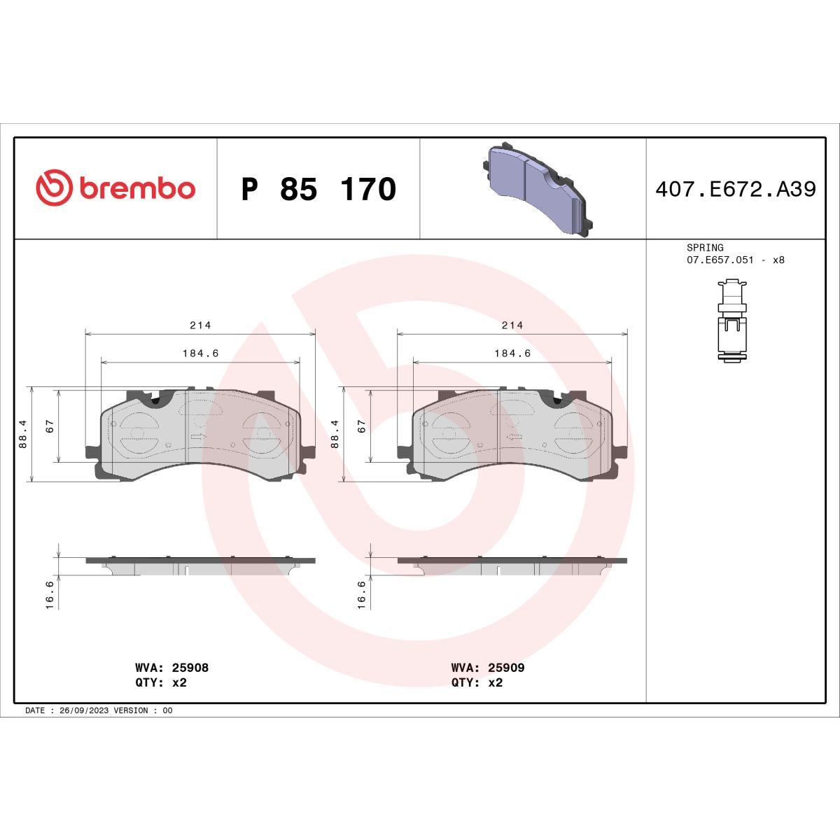 Jarrupalat, levyjarru BREMBO P 85 170