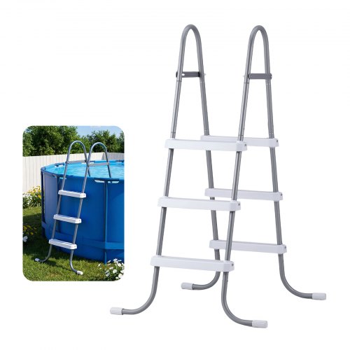 VEVOR Above Ground Pool Ladder, 3-Step Steel A-Frame Swimming Pool Stairs for 106.7 cm High Wall, 136 kg Capacity Entry/Exit Steps with Secure Non-Slip Sturdy Wide Step, Easy Setup, Gray & White
