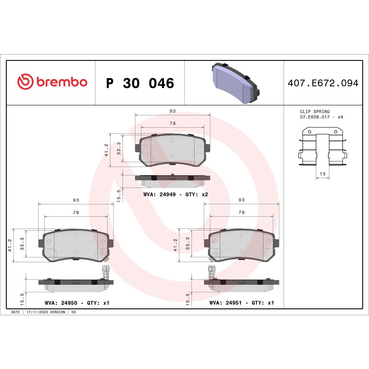 Jarrupalat, levyjarru BREMBO P 30 046