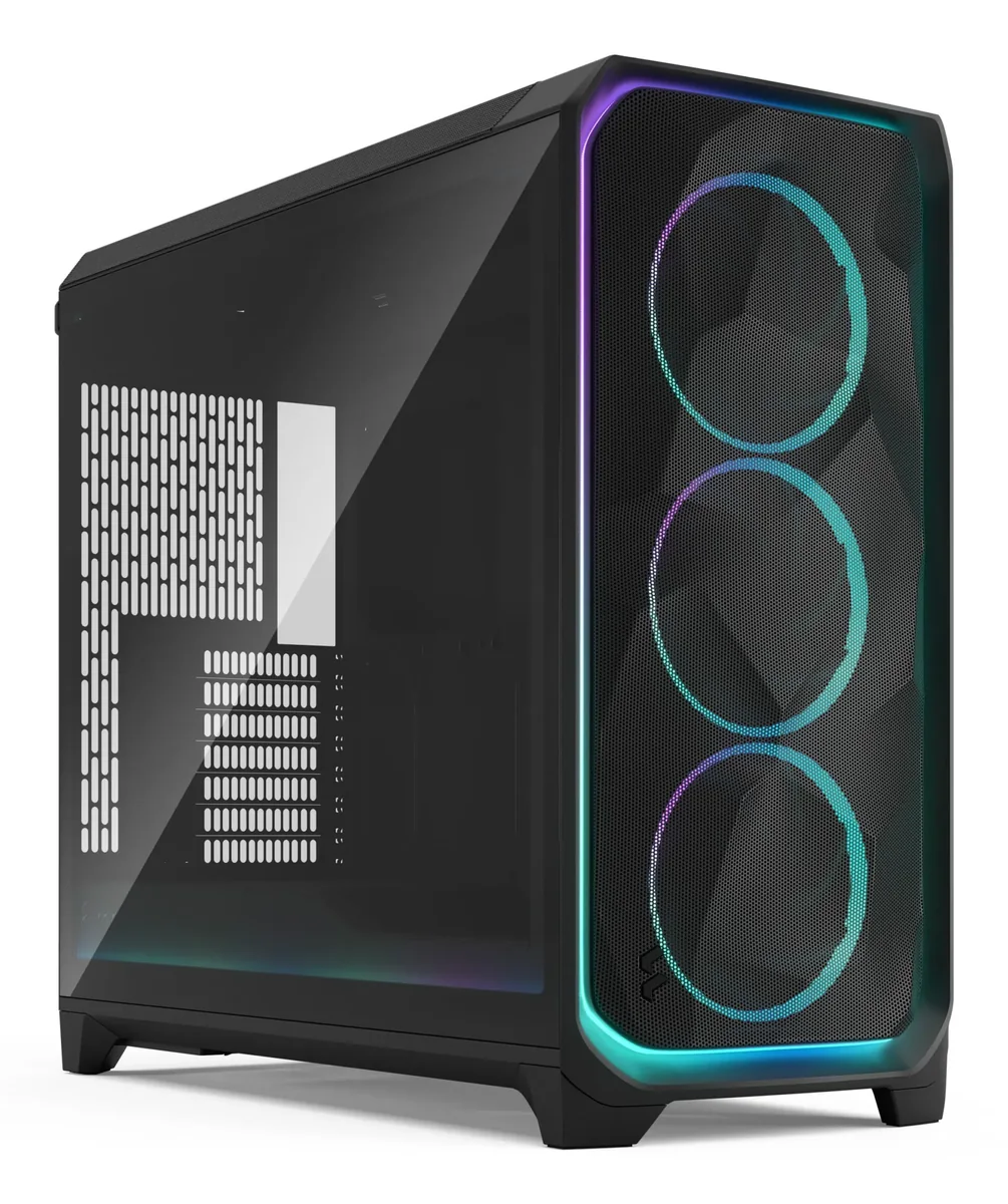 Fractal Design Meshify 3 XL Ambience Pro RGB -täystornikotelo RGB-valaistuksella ja vaalealla ikkunalla, musta