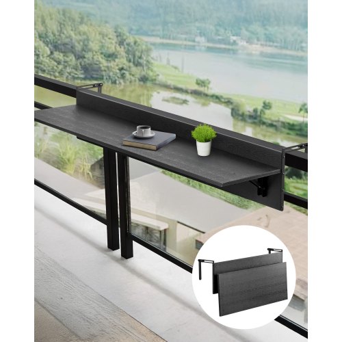VEVOR Balcony Hanging Table, 12 x 32 in Folding Balcony Railing Table, Outdoor Balcony Bar Tables for Railings, 50 lbs Loading, Fit Railing from 1" to 4.3", Serving Tables for Patio & Deck