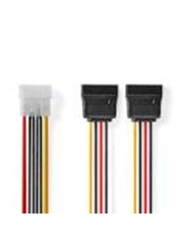 Nedis Sisäinen Virtakaapeli | Molex uros | 2x SATA 15-Pin naaras | Kullattu | 0.15 m | Pyöreä | PVC | Monivärinen | Laatikko