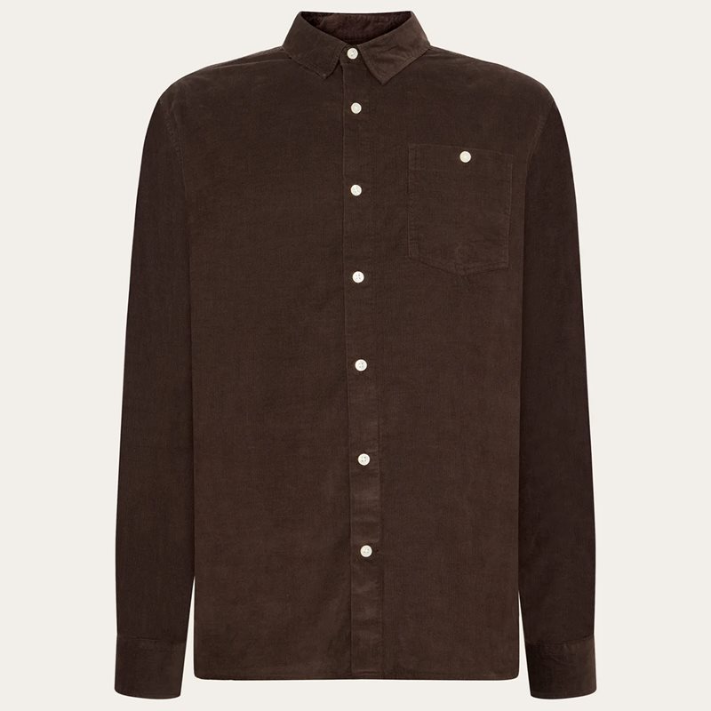 KnowledgeCotton Apparel Dune Regular Corduroy Shirt Chocolate Torte - S