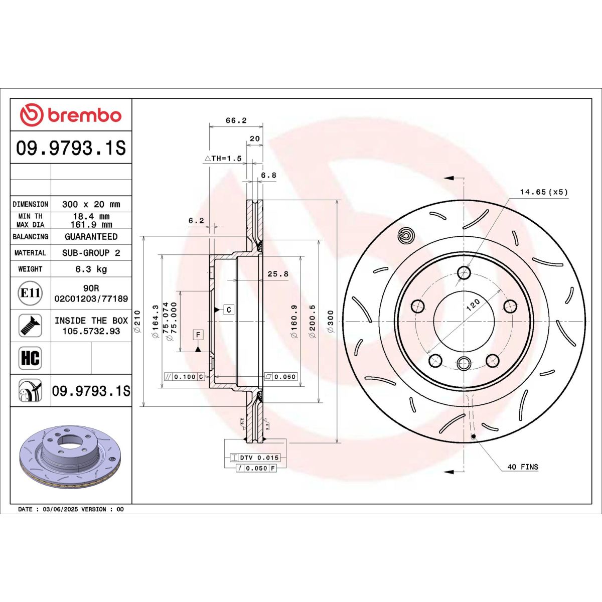 Jarrulevy BREMBO 09.9793.1S