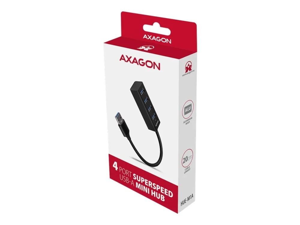 AXAGON SuperSpeed USB-A -minihubi USB hub - 4 porttia - USB 3.2 - Musta