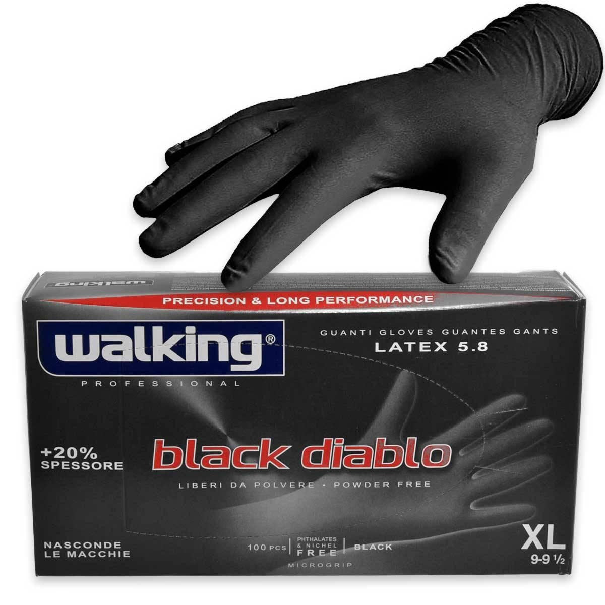 Lateksikäsineet 5.8 musta diablo walking 100 kpl kokoa XL