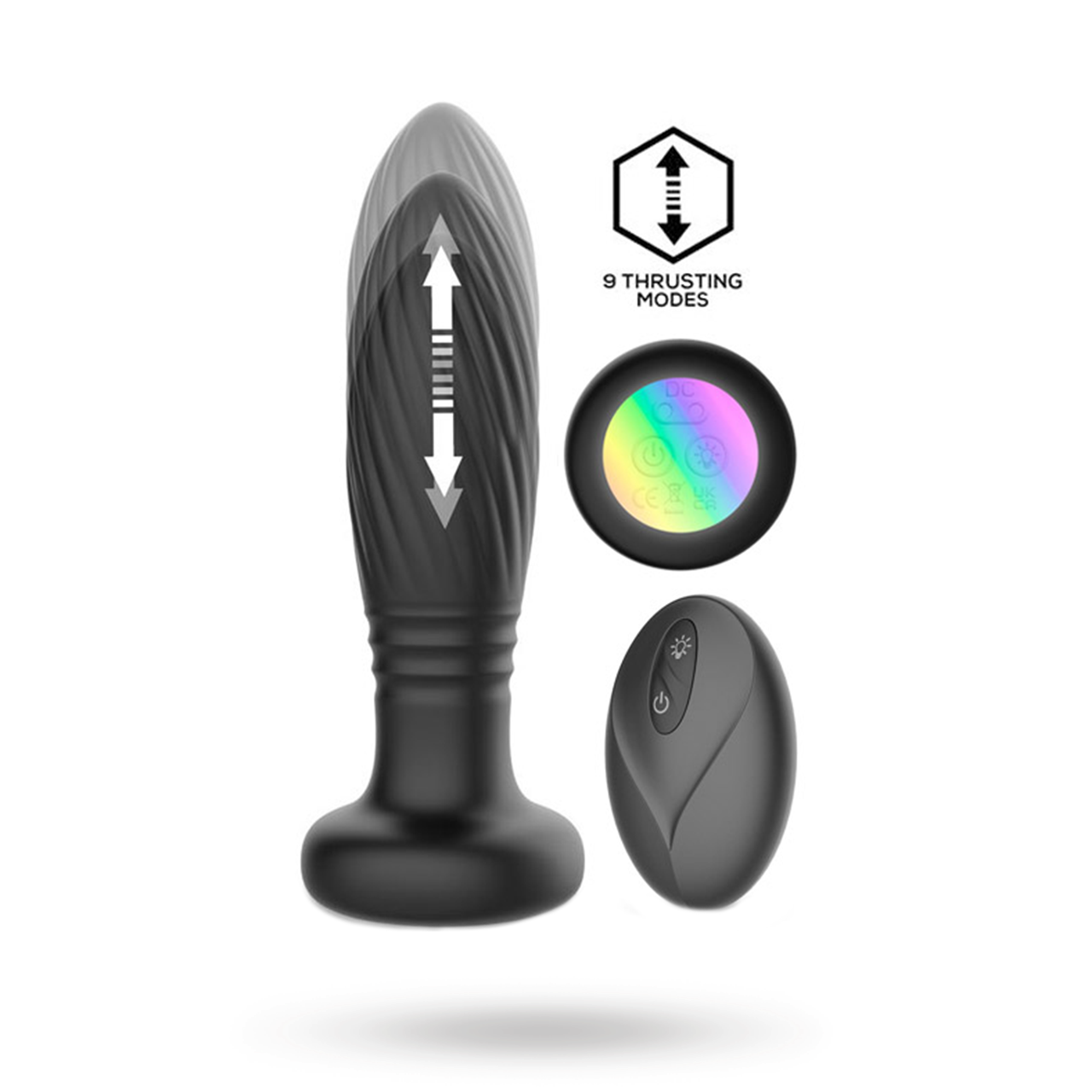 Tainy Thrusting Led Lighted Anal Plug With Remote Värisevä anaalitappi