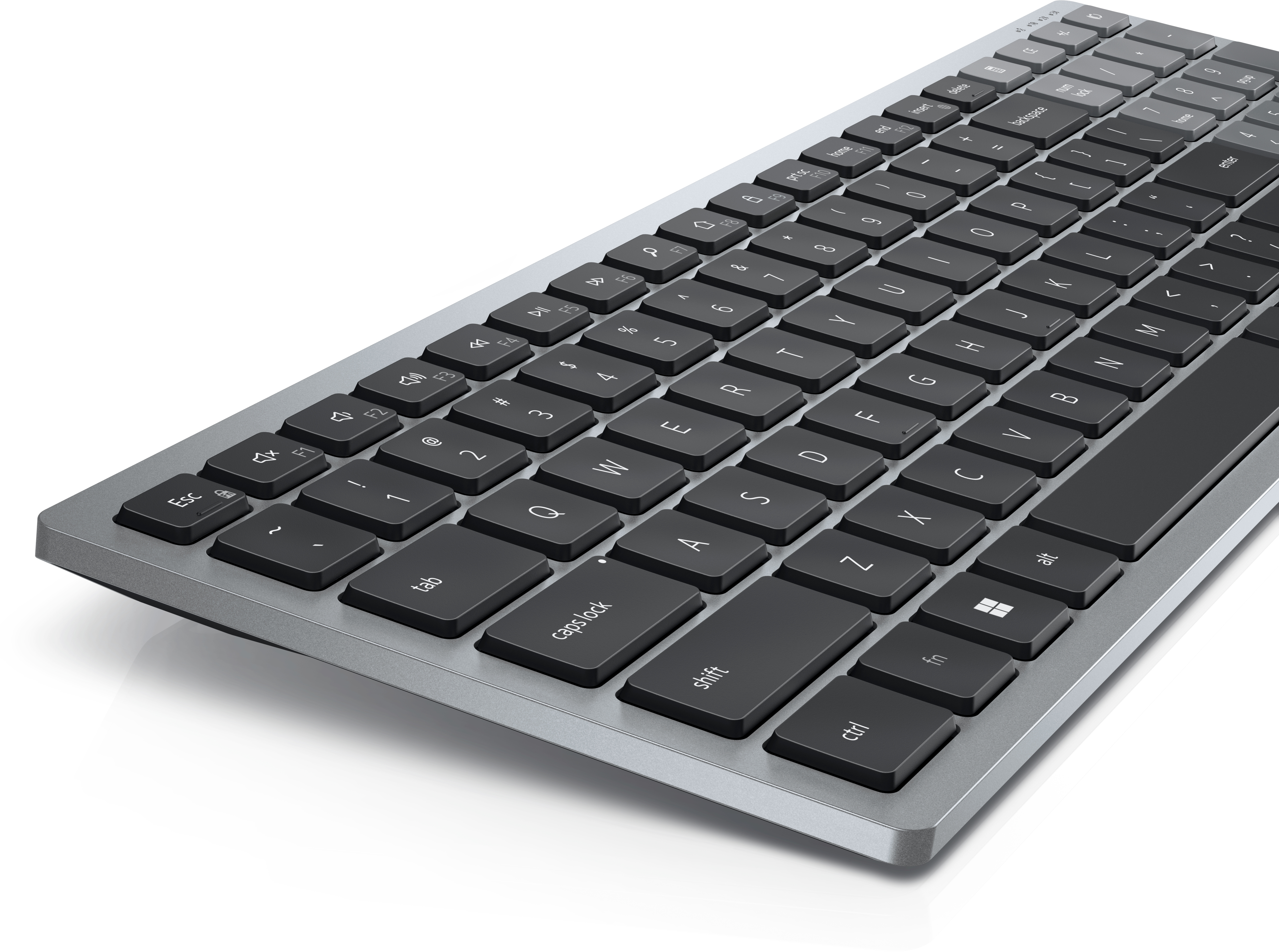 DELL KB740, Täysikokoinen (100 %), Langaton, RF Wireless + Bluetooth, Näppäimen saksikytkin, QWERTY, Harmaa, Musta