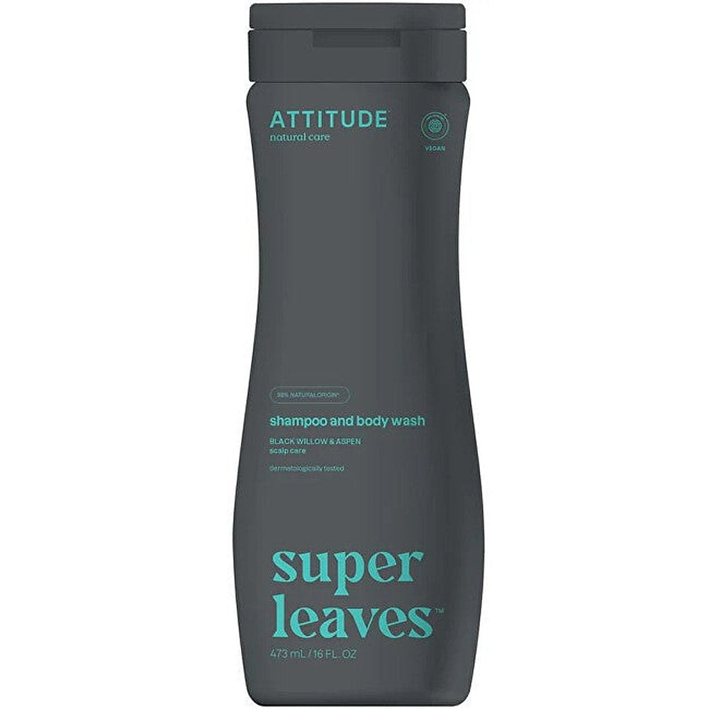 Attitude Super Leaves Scalp Care Black Willow & Aspen 2 in 1 suihkugeeli ja shampoo miehille 473 ml