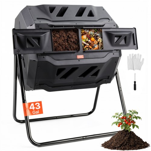 VEVOR Compost Bin, 162.8 L Dual Chamber Composting Tumbler, Large Tumbling Rotating Composter with 2 Sliding Doors and Steel Frame, BPA Free Composter Bin Tumbler for Garden, Kitchen, Yard, Outdoor