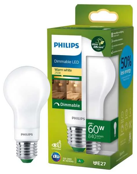 Philips E27 -LED-lamppu A60 4W 840lm 2 700K matta
