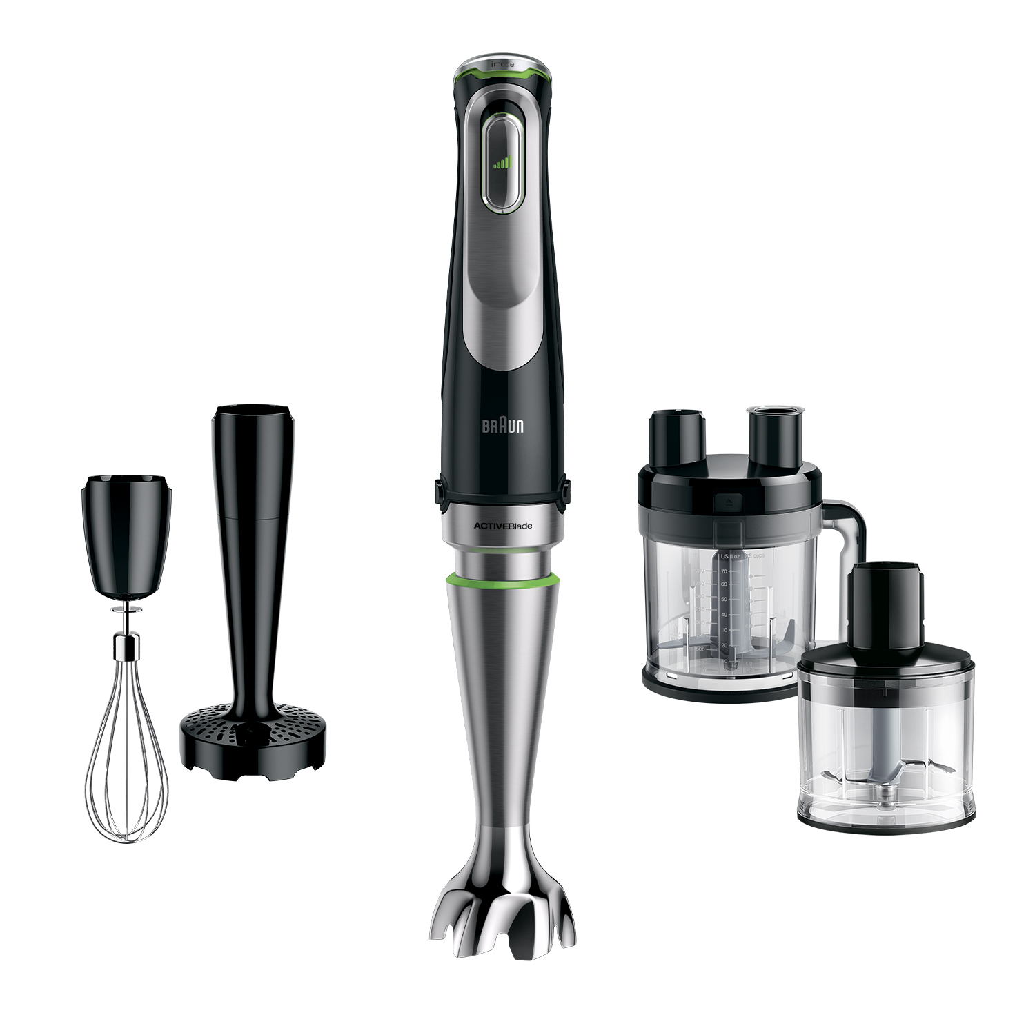 Braun MultiQuick 9 MQ 9195XLI, Upotettava sekoitin, 2 L, Jäänmurskaus, 1,2 m, 1200 W, Musta, Ruostumaton teräs
