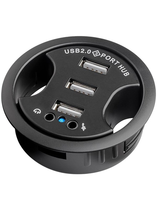 Pro 3-porttinen USB 2.0 Hi Speed In-Desk HUB + ääni USB hub - 3 porttia - Musta