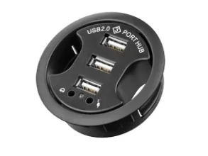 Pro 3-porttinen USB 2.0 Hi Speed In-Desk HUB + ääni USB hub - 3 porttia - Musta