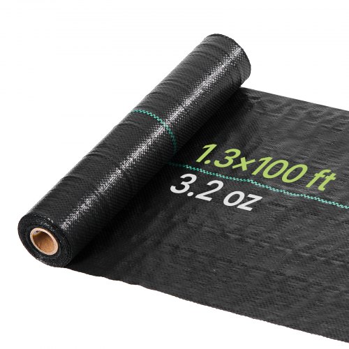 VEVOR Weed Barrier Fabric Heavy Duty, 1.3x100FT 3.2oz Landscape Fabric, Woven Weed Blocker Fabrics, Garden Fabrics Weeds Barrier, Weeds Control Ground Cover, Geotextile Webbing, Gardening Mat, Black
