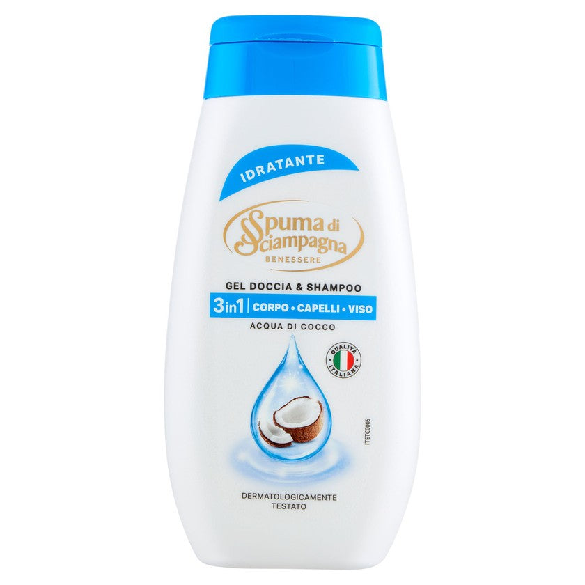 Spuma Di Sciampagna Hyvinvointi - Kosteuttava suihkugeeli & shampoo - Kookosvesi 250 ml